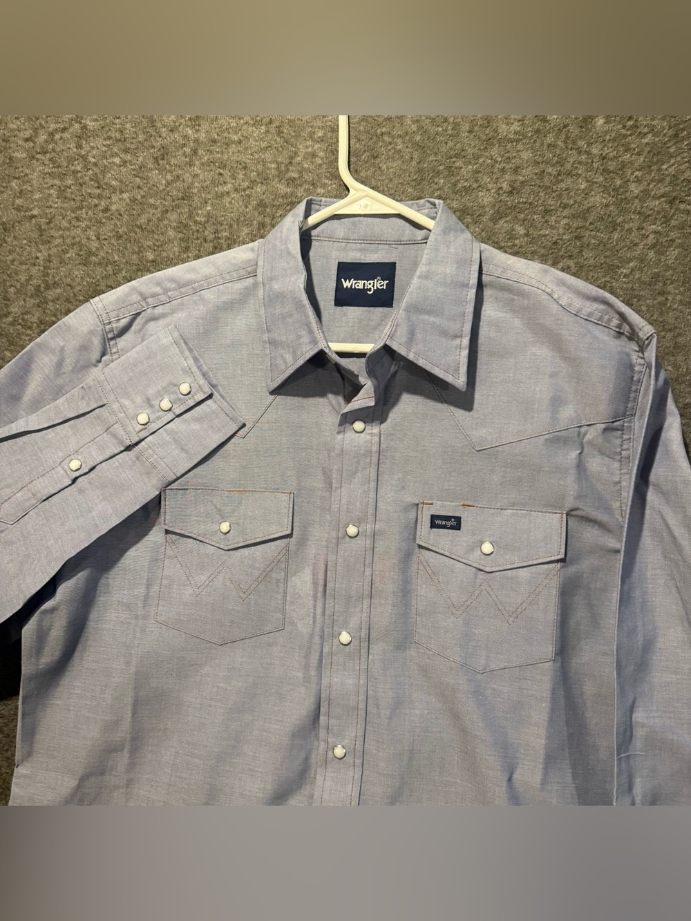 Wrangler Chambray Pearl Snap Shirt Mens L Blue Cowboy Cut Button Up Western NWT